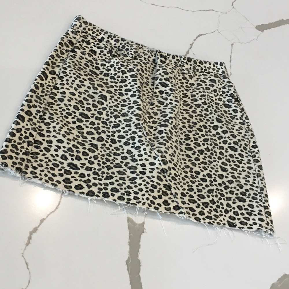 Noble U Leopard Print Mini Skirt - Black and Cream Size Small Denim Polyester